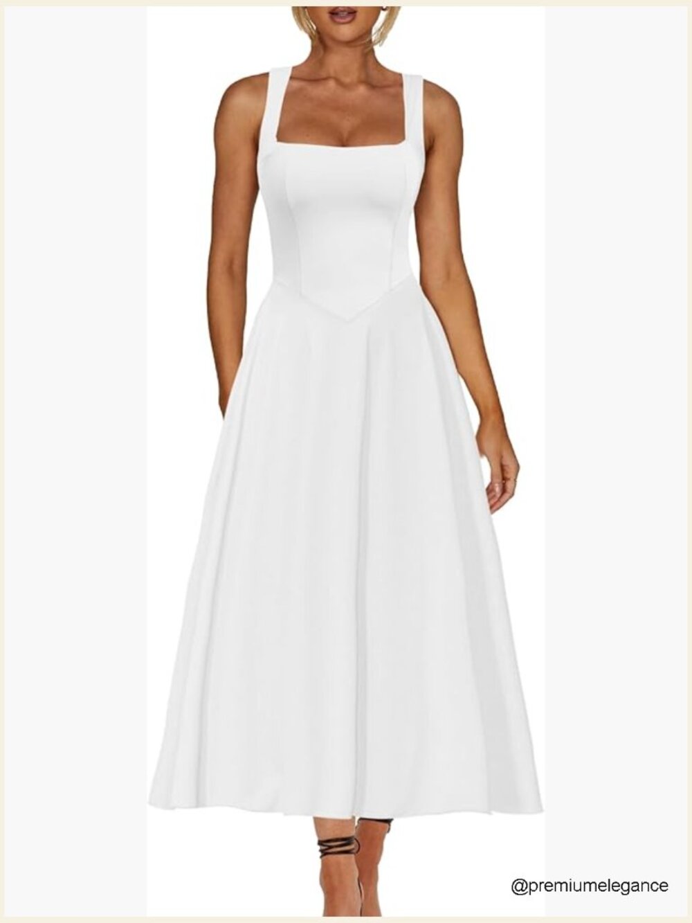 Square Neck Sleeveless Maxi Dress A-Line Ruffle Hem Backless Casual